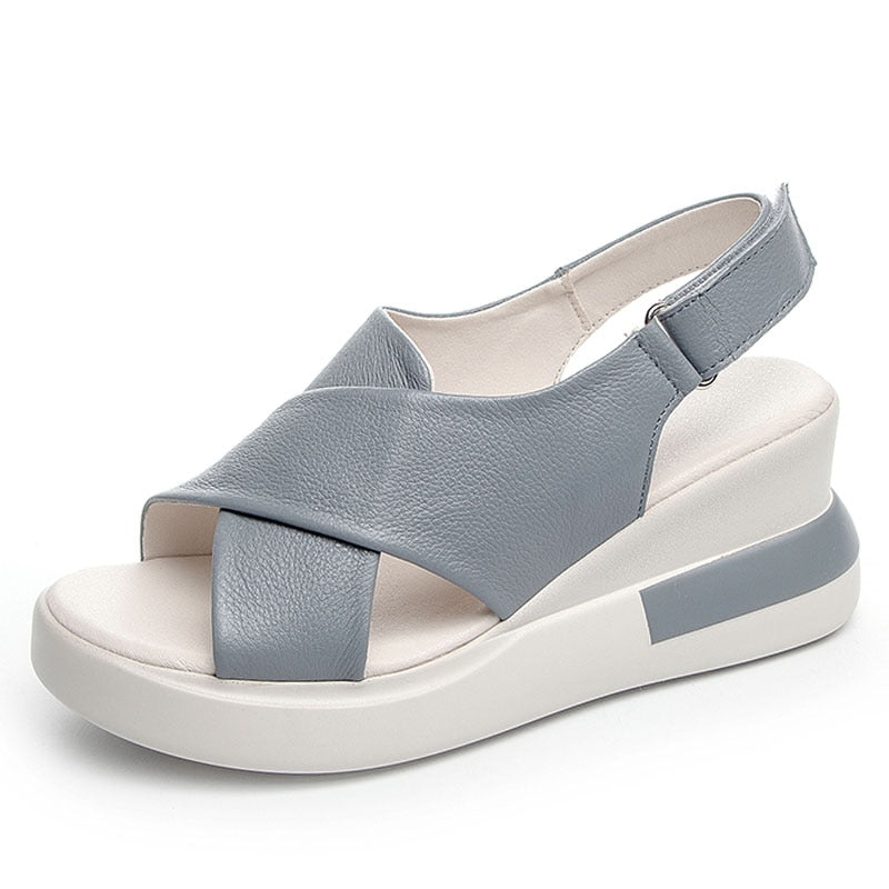 Women Cross Genuine Leather High Heel Casual Sandal
