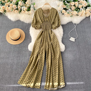 Women Polka Dot Romper Elegant V-Neck Jumpsuit
