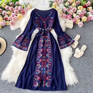 Women Embroidery Floral Flare Sleeve Dress
