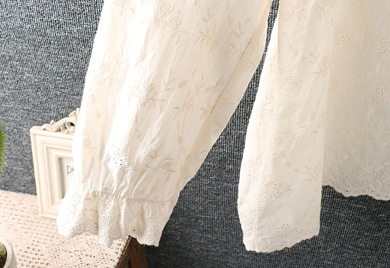 Women Embroidered Mori Style Single Breasted Shirt