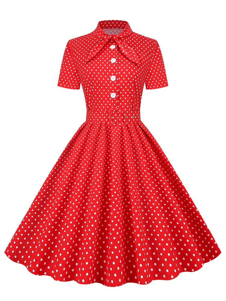 Women Rockabilly Vintage Polka Dot Midi Dress