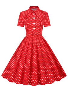Women Rockabilly Vintage Polka Dot Midi Dress