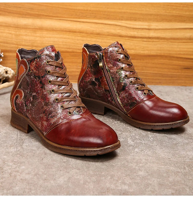 Women Retro Handmade Genuine Leather Ankle Boots