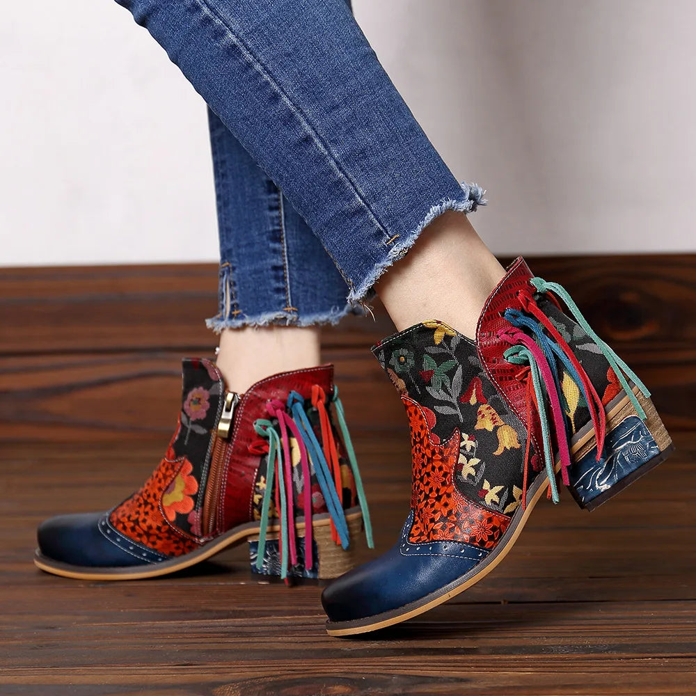 Women Bohemian Ankle Genuine Leather Retro Boots