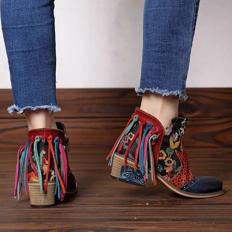 Women Bohemian Ankle Genuine Leather Retro Boots