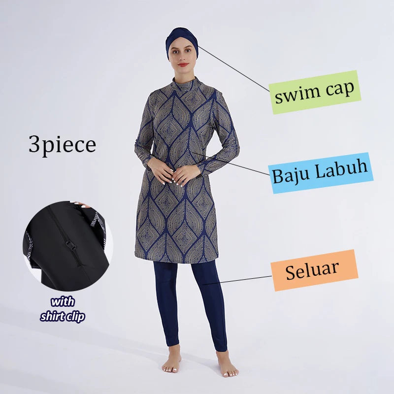 Women Hijab Modest Burkini 3 Pcs Swimsuit