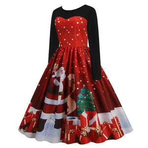 Women Christmas Casual Slim Print Dress