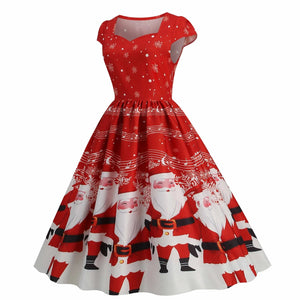 Women Strapless Splicing Christmas Printed Dress