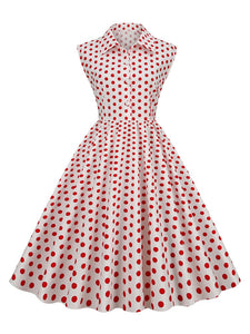 Women Polka Dot Vintage Sleeveless Dress
