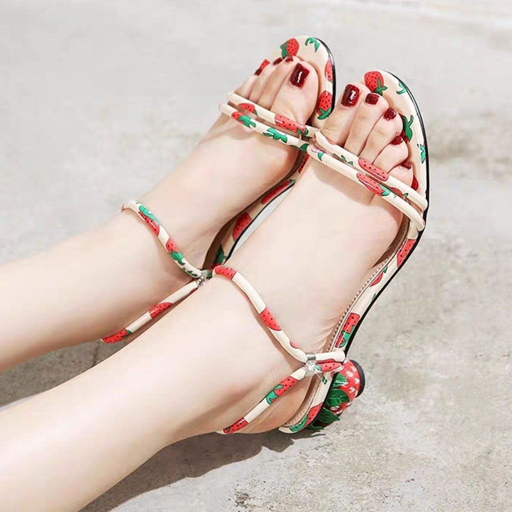 Women Strawberry Printed Slipper Crystal Sandals