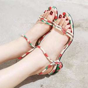 Women Strawberry Printed Slipper Crystal Sandals
