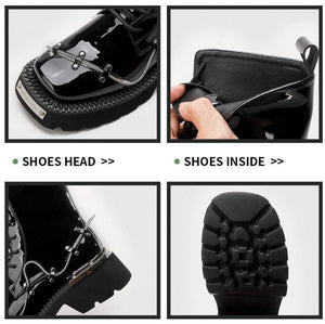 Women Ankle Lace Up Metal Glossy Casual Boots