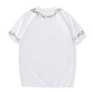Unisex Embroidery Cotton Loose T-shirt