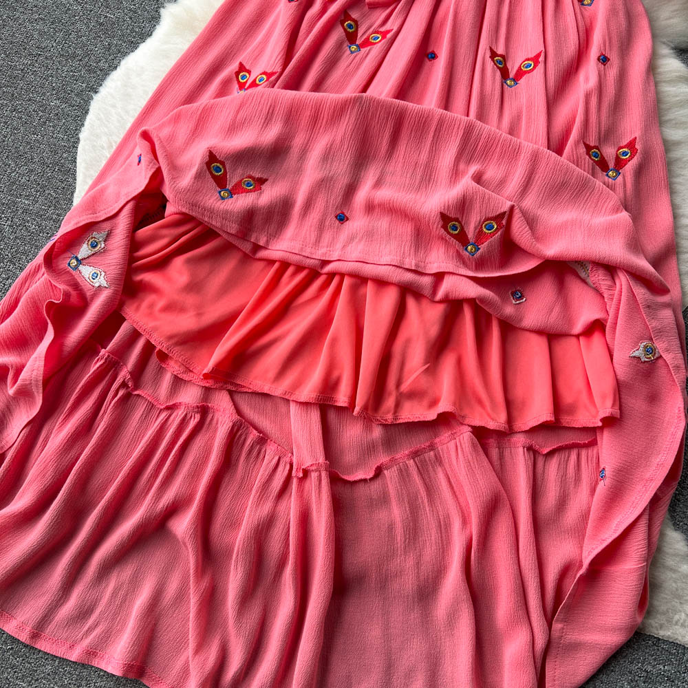Women Floral Embroidery Boho Vintage Dress