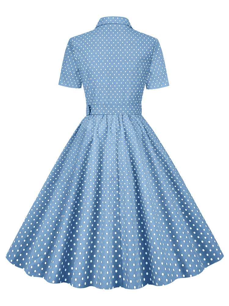 Women Rockabilly Vintage Polka Dot Midi Dress