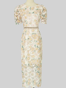 Women Vintage Embroidery Lace Hollow Out Dress
