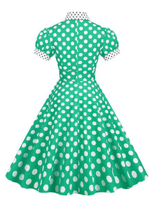 Women Contrast Dotted Collar Rockabilly Vintage Dress