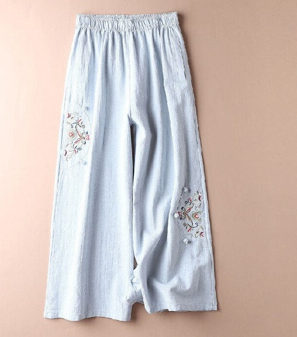 Women Retro Embroidery Loose Trousers