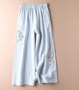 Women Retro Embroidery Loose Trousers