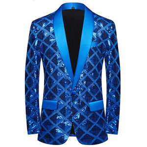 Men Square Sequin Glitter Shiny Blazer