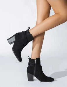 Women Square Toe Thick Heel Suede Bare Boots