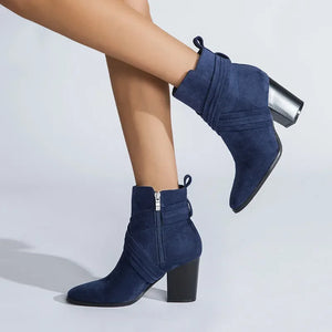 Women Square Toe Thick Heel Suede Bare Boots
