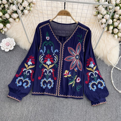 Women Embroidery Vintage Blouse