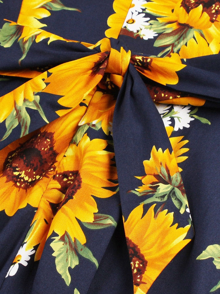 Women Floral A Line Vintage Cotton Dress