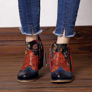 Women Bohemian Ankle Genuine Leather Retro Boots