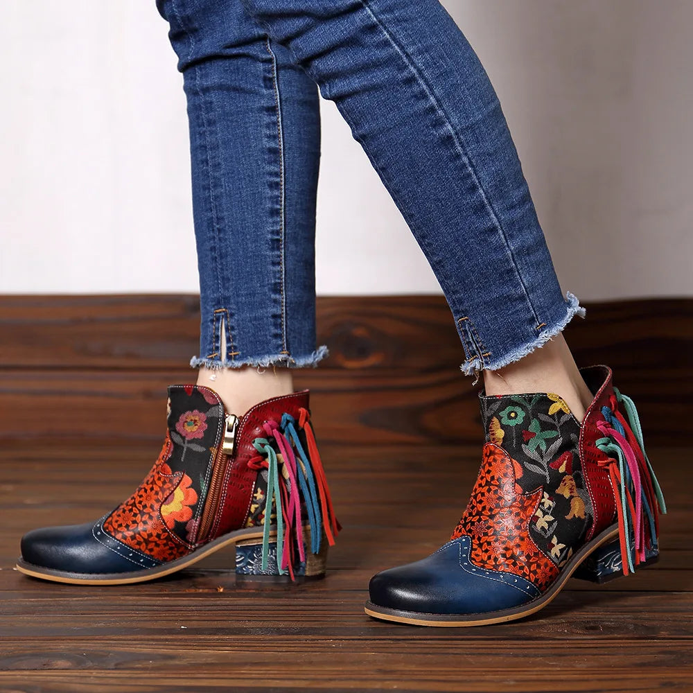 Women Bohemian Ankle Genuine Leather Retro Boots