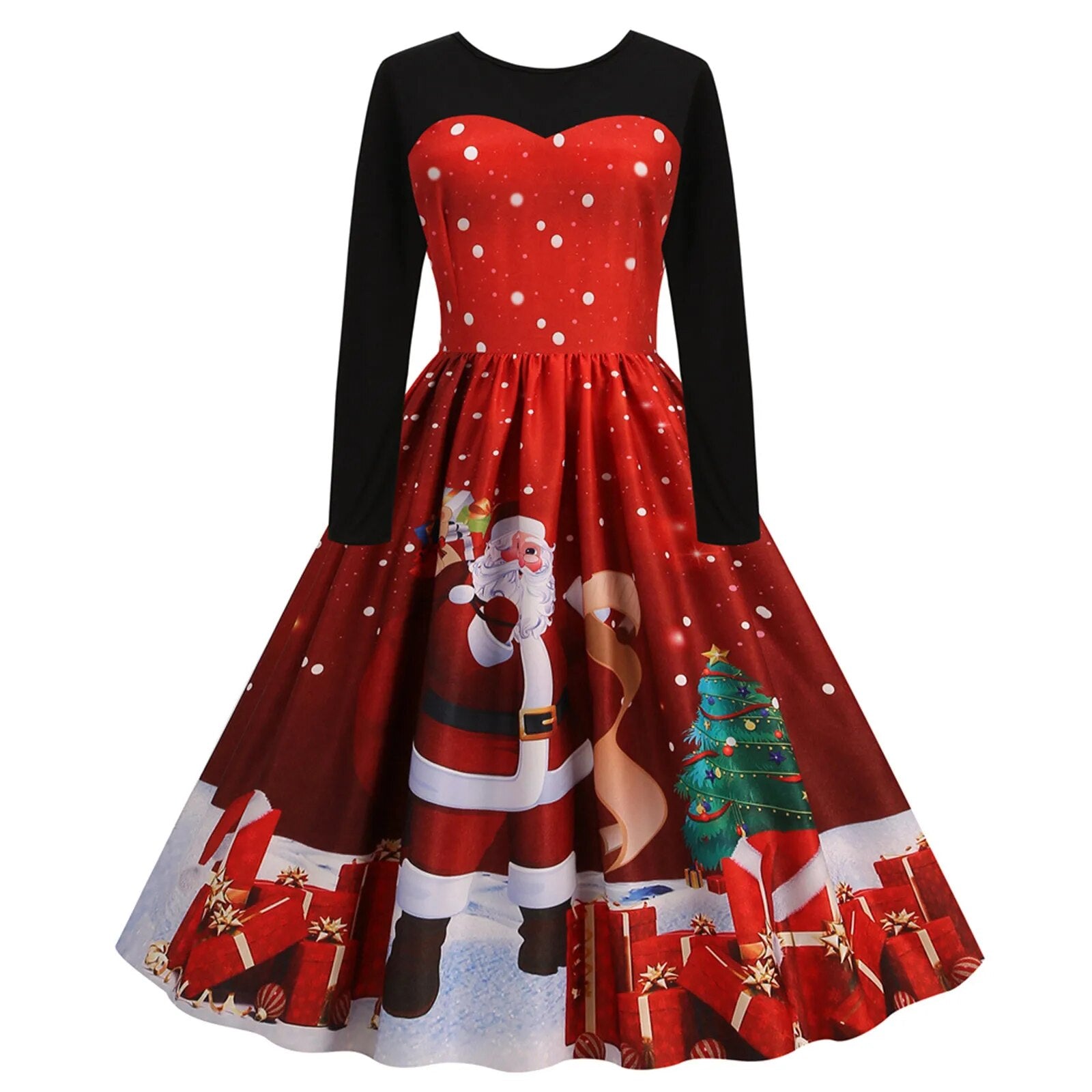 Women Christmas Casual Slim Print Dress