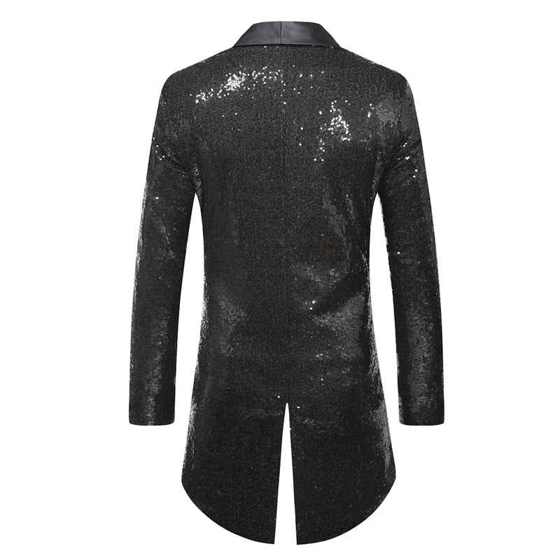 Men Shiny Sequin Tailcoat Blazer Jacket