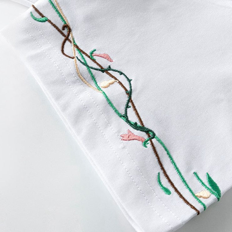 Unisex Embroidery Cotton Loose T-shirt