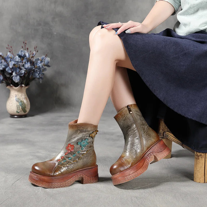 Women Genuine Leather Ankle Moccasins Boots
