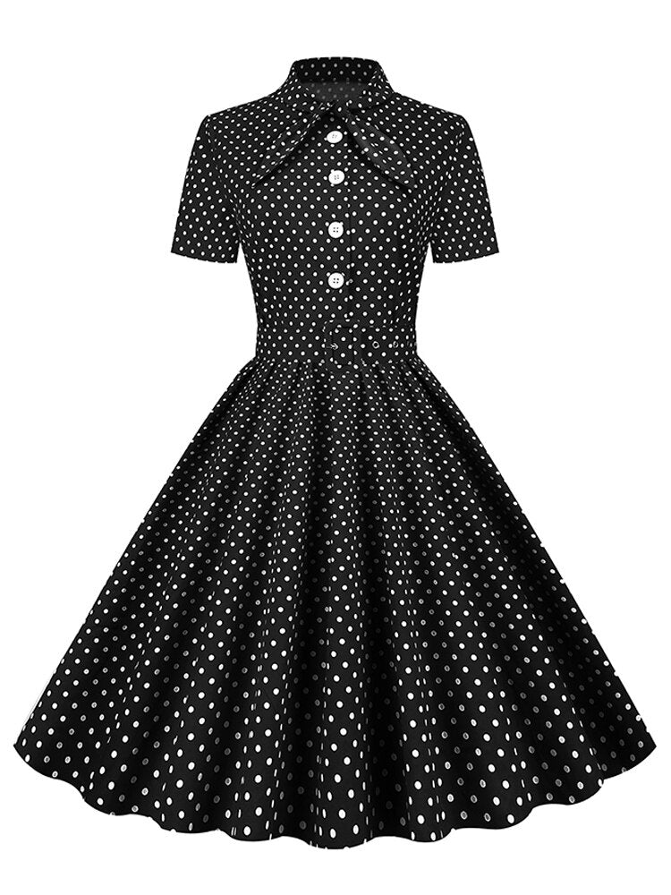 Women Rockabilly Vintage Polka Dot Midi Dress