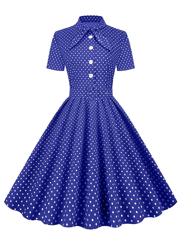 Women Rockabilly Vintage Polka Dot Midi Dress