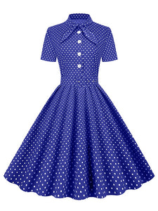 Women Rockabilly Vintage Polka Dot Midi Dress