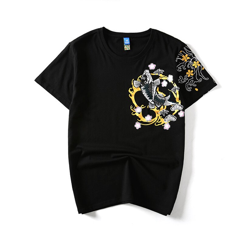Unisex Embroidery Harajuku Japan Koi Fish T-Shirt