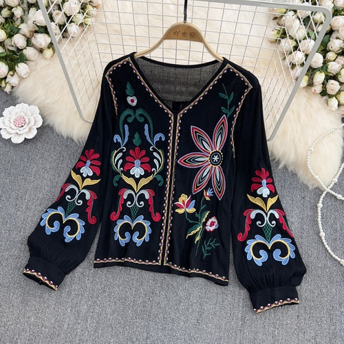 Women Embroidery Vintage Blouse