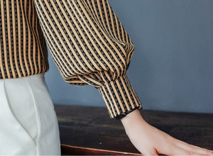 Women Silk Striped Long sleeved Shirt