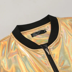 Men Shiny Metallic Baseball Jacket