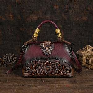Women Vintage Leather Handmade Carved Bag