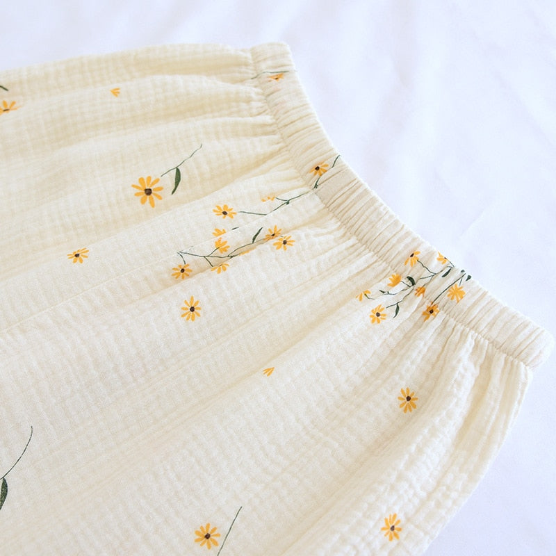 Women Crepe Kimono Gauze Cotton V-Neck Pyjama