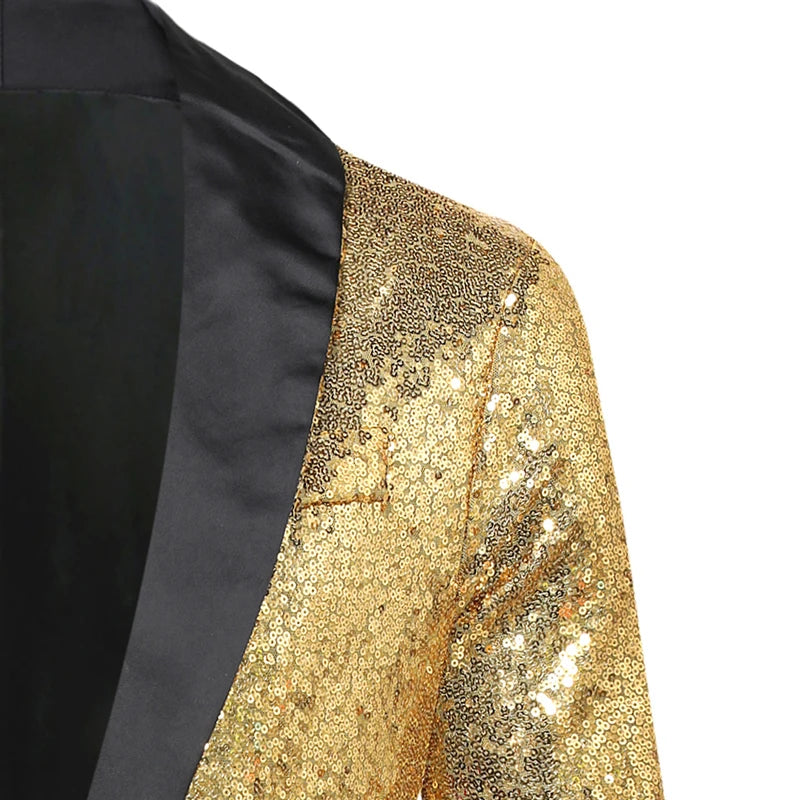 Men Shiny Sequin Tailcoat Blazer Jacket