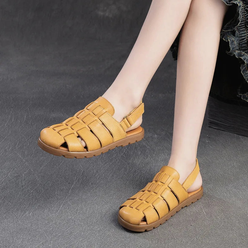 Women Genuine Leather Hollow Comfy Sandals