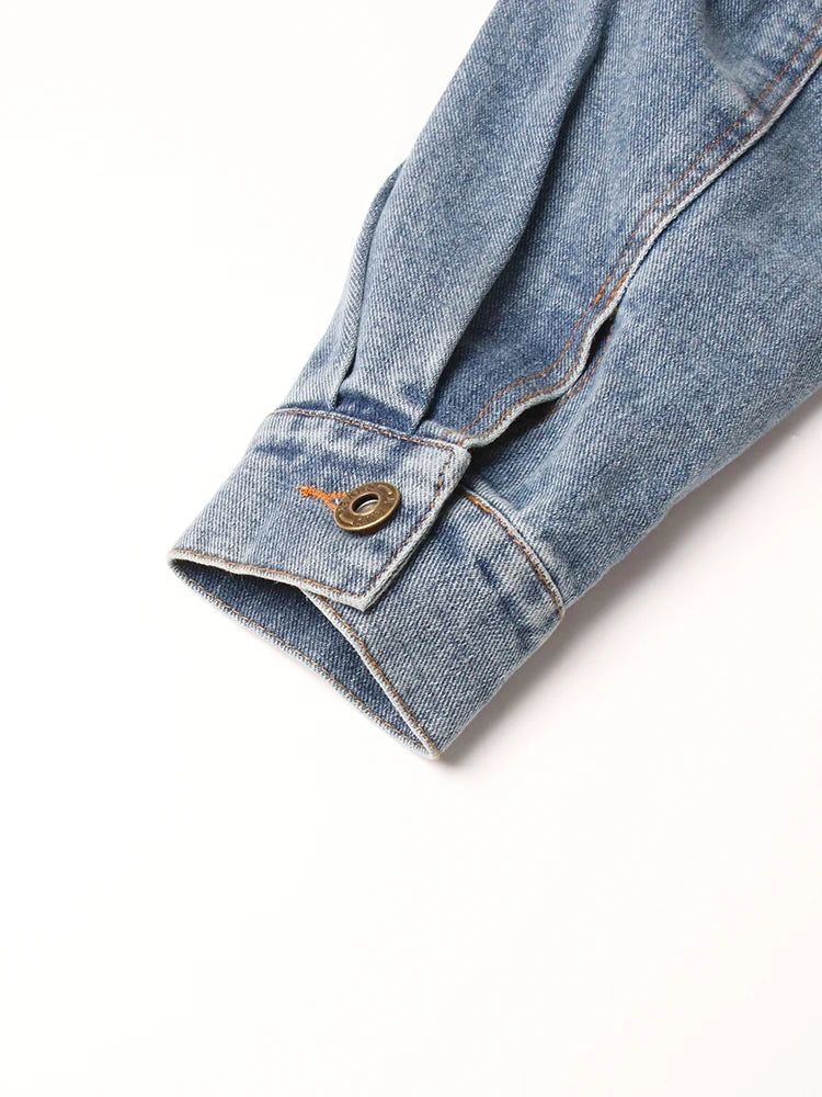 Women Floral Vintage Hollow Out Denim Jackets