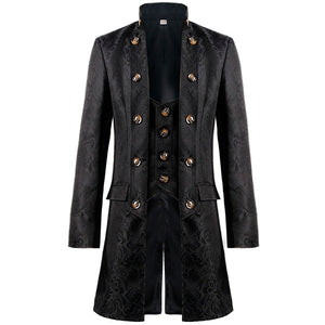 Men Gothic Medieval Jacquard Victorian Vest Coat Set