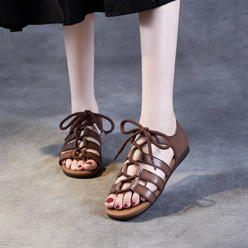 Women Genuine Leather Hollow Ankle Shoes