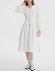 Women Vintage Lapel Single Breasted Dress