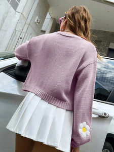 Women Floral Embroidery Knitted Cardigan